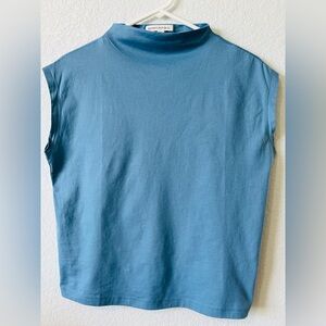 Banana Republic Blue Mock Neck Sleeveless Top Size S 100% Cotton Minimalist